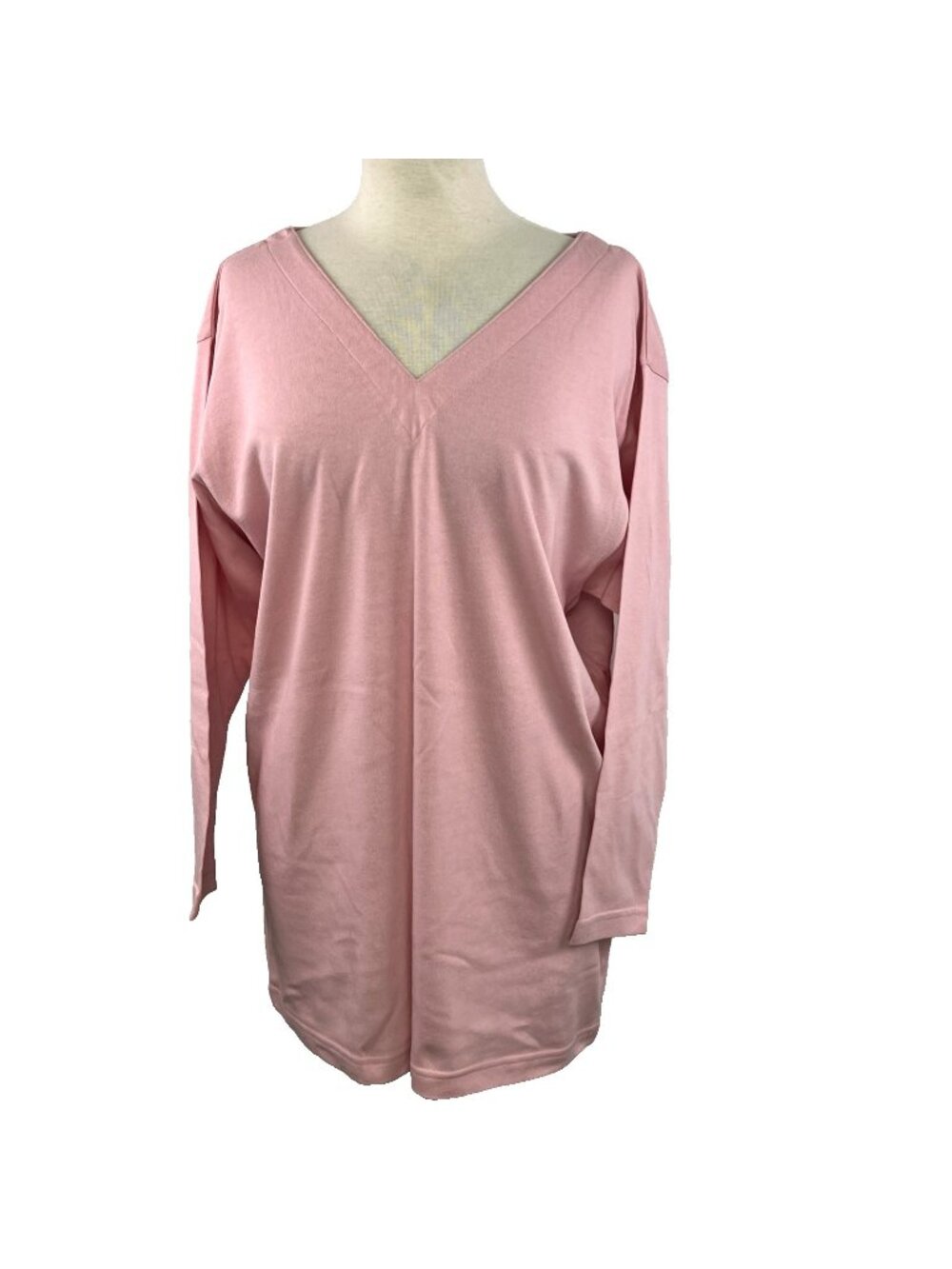 90s Sz S (Fits XL) Oversized Clifford & Wills Pink Cotton Knit V-Neck V-Back